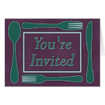 You're Invited Utensils Royal Purple Teal Greeting Cards