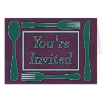 You're Invited Utensils Royal Purple Teal cards
