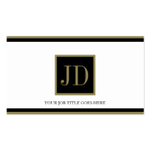YourJobTitle! White Blk/Gold Square Monogram Business Card Templates