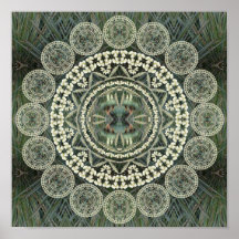 Yucca Mandala on Green Frond Pattern Print