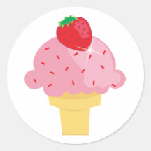 Yummy Strawberry Ice Cream Cone Stickers