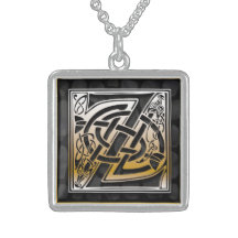 Z Initial Monogram "Celtic Black Stone" Necklaces