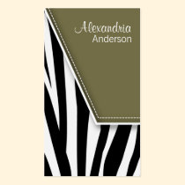 Zany Hip Zebra Print Business Cards (olive) business cards