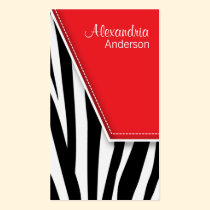 Zany Hip Zebra Print Business Cards (red) business cards