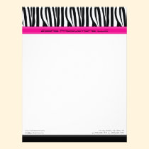 Zany Zebra Hot Pink Customized Designer Letterhead letterhead