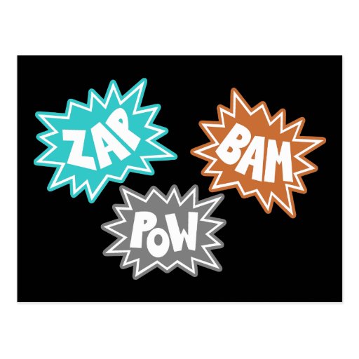ZAP BAM POW Comic Sound FX - Orange Postcards