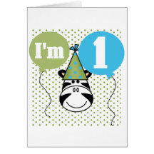 Zebra 1st Birthday Tshirts and Gifts Greeting Cards