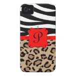 Zebra and Leopard Print Personalized Monogram Case-Mate iPhone 4 Cases