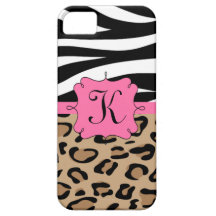 Zebra and Leopard Print Personalized Monogram Case For The iPhone 5