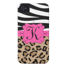 Zebra and Leopard Print Personalized Monogram iPhone 4 Cover
