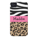 Zebra and Leopard Print Personalized with Name iPhone 4 Cases
