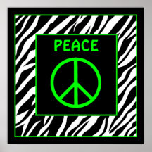 Zebra and Lime Green Peace Sign Wall Decor Poster