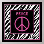 Zebra and Pink Peace Sign Wall Decor Posters