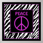 Zebra and Purple Peace Sign Wall Decor Posters