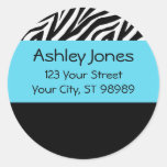 Zebra and turquoise blue return address labels stickers