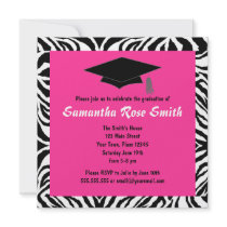 Zebra Animal Print Hot Pink Graduation Party Custom Invitation