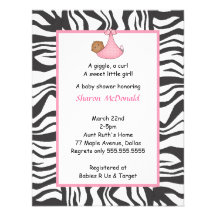 Zebra Baby Girl Shower Invitation dark skin