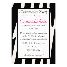 zebra bachelorette partty,fun,sassy,pink,chic personalized invites