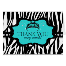 Zebra Bachelorette Tiara Thank You Greeting Cards