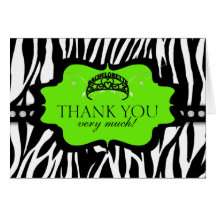 Zebra Bachelorette Tiara Thank You Greeting Cards