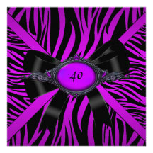 Zebra Birthday Party Magenta Purple Announcement