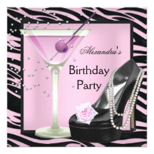 Zebra Birthday Party Pink Black Shoes Personalized Invitation