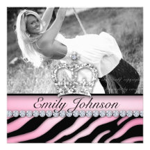 Zebra Birthday Party Pink Jewellery Sweet Sixteen Personalized Invitation