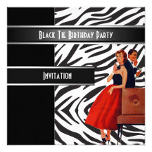 Zebra Black Tie birthday Party Invitation