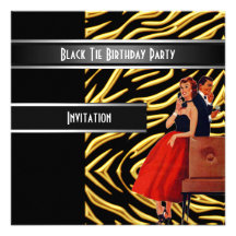 Zebra Black Tie birthday Party Invitation