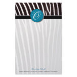 zebra; blue monogram stationery
