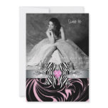 Zebra Bow Sweet 16 Party Invite Photo Card Floral