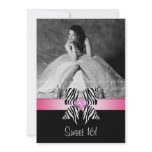 Zebra Bow Sweet 16 Party Invite Photo Card