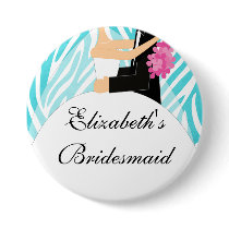 Zebra Bride Bridesmaid  Button / Pin Turquoise