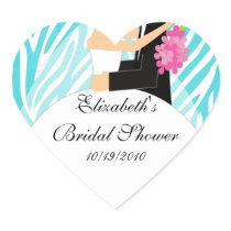 Zebra Bride Groom Bridal Shower Sticker Turquoise