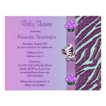 Zebra & Cupcakes Purple Baby Shower Announcement