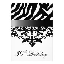 Zebra Damask Fabulous 30th Birthday Party Custom Invitations