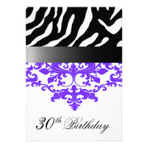 Zebra Damask Fabulous 30th Birthday Party Custom Invitation
