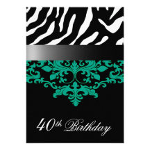 Zebra Damask Fabulous at 40 Birthday Party Announcements