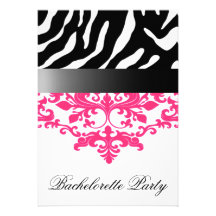 Zebra Damask Girl's Night Out Bachelorette Party Custom Announcements