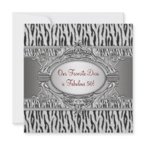 Zebra Diva Fabulous 50 Womans 50th Birthday Party Invite