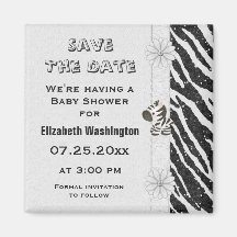 Zebra & Flowers Baby Shower Save the Date Refrigerator Magnets