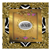 Zebra Gold Birthday Party Invitations