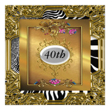 Zebra Gold Birthday Party Invitations