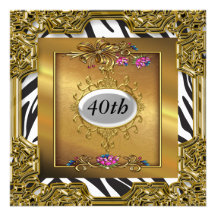 Zebra Gold Birthday Party Invitations