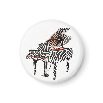 Zebra Grand Piano ~ Button Magnet