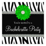 Zebra Green Daisy Printed Gems Bachelorette Party Personalized Announcement