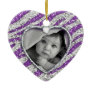 Zebra heart baby photo ornament Purple Sparkle