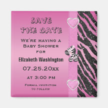 Zebra & Hearts Baby Shower Save the Date Refrigerator Magnets