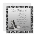 Zebra High Heels Womans  Birthday Party Custom Invitation