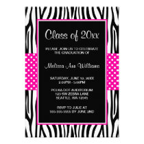 Zebra Hot Pink Polka Dot Graduation Announcement invitations